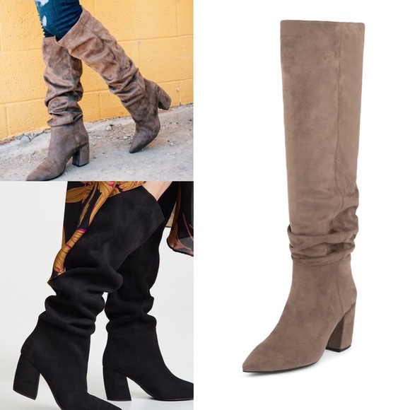 taupe suede slouch boots